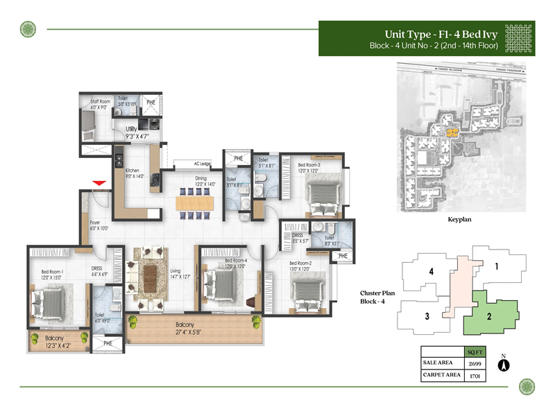 Prestige Pallavaram Gardens 4 BHK Floor Plan