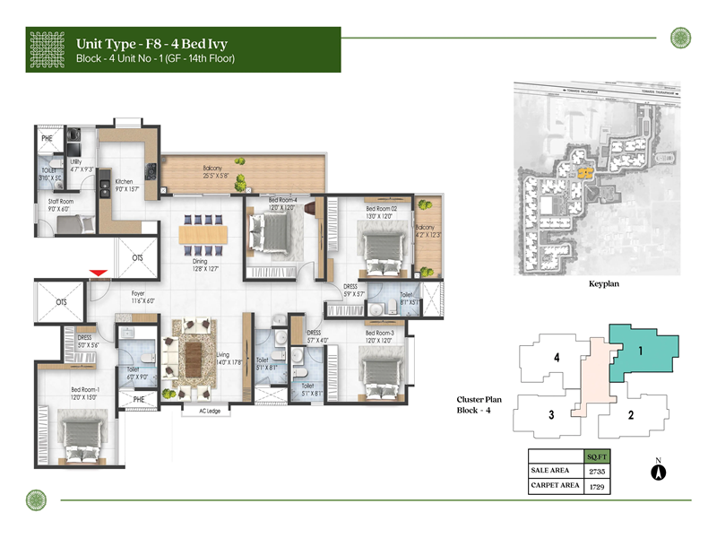 Prestige Pallavaram Gardens 4 BHK Floor Plan