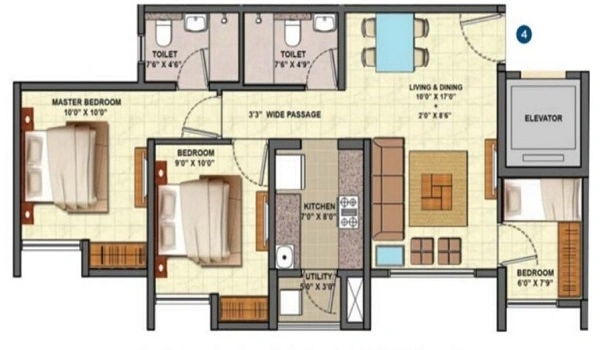 Prestige Misty Waters Phase 2 2.5 BHK Floor Plan