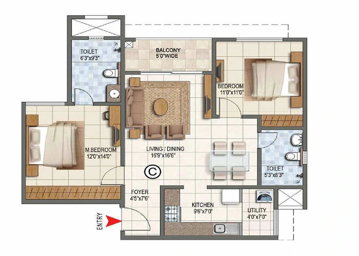 Featured Image of Prestige Pallavaram Gardens 1 BHK Apartment Floor Plan