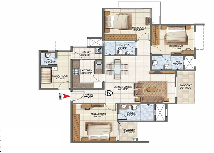 Featured Image of Prestige Pallavaram Gardens 4 BHK Apartment Floor Plan